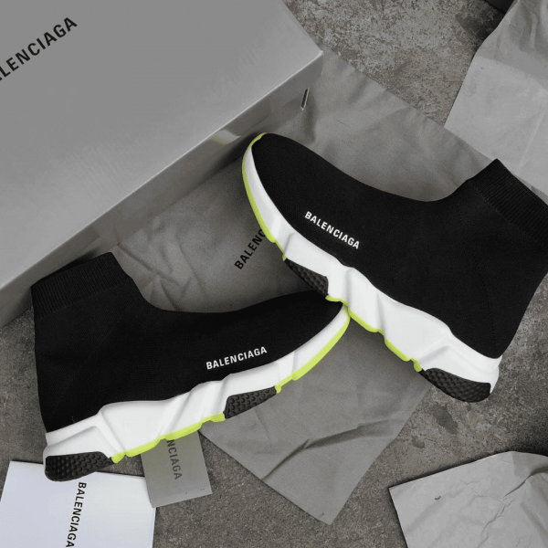 BALENCIAGA SPEED TRAINER BLACK WHITE NEON SS19 - BB12