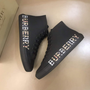 BURBERRY LOGO PRINT GABARDINE HIGH-TOP SNEAKERS – BBR82