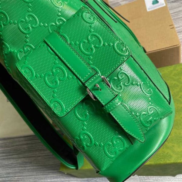 GG EMBOSSED BACKPACK IN GREEN LEATHER