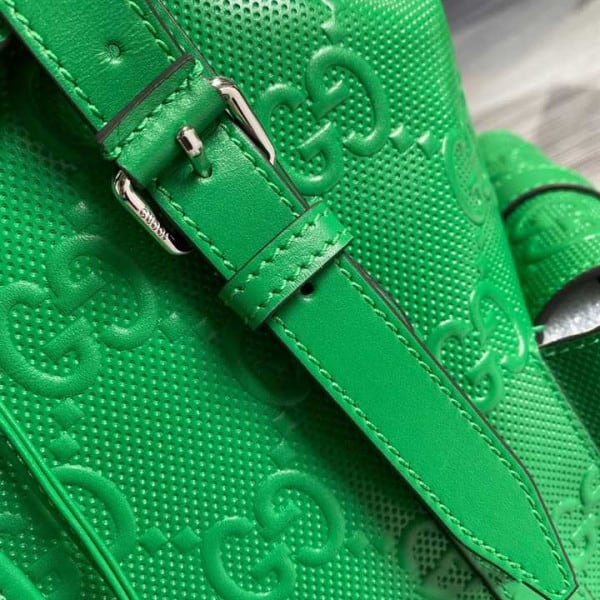 GG EMBOSSED BACKPACK IN GREEN LEATHER