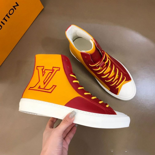 LOUIS VUITTON SNEAKERS BOOTS RED AND YELLOW GRAINED CALF LEATHER - LSVT097