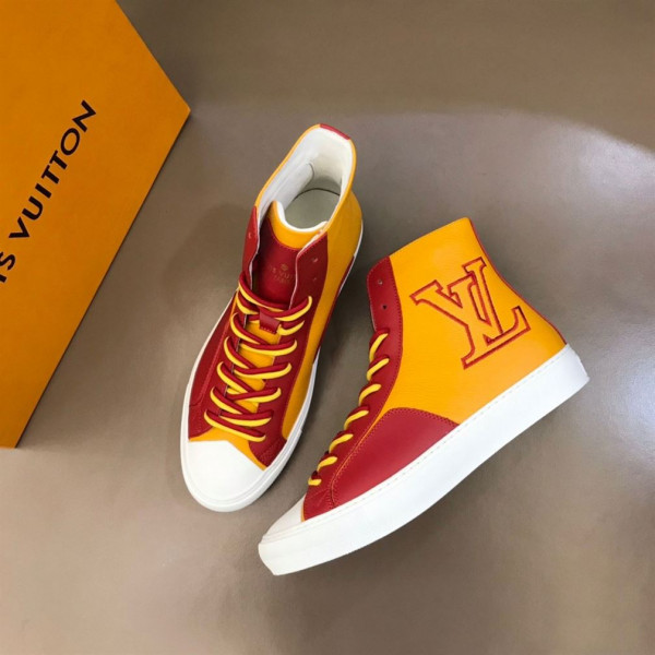 LOUIS VUITTON SNEAKERS BOOTS RED AND YELLOW GRAINED CALF LEATHER - LSVT097