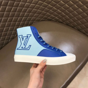 LOUIS VUITTON TATTOO SNEAKERS BOOTS BLUE GRAINED CALF LEATHER - LSVT099