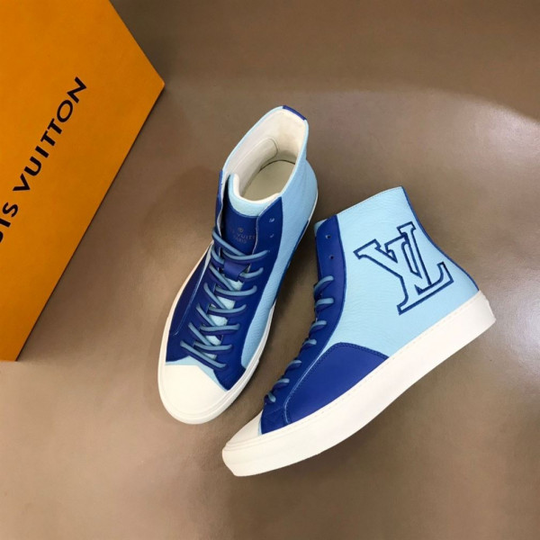 LOUIS VUITTON TATTOO SNEAKERS BOOTS BLUE GRAINED CALF LEATHER - LSVT099