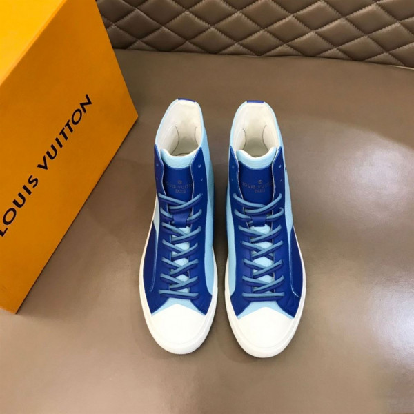 LOUIS VUITTON TATTOO SNEAKERS BOOTS BLUE GRAINED CALF LEATHER - LSVT099