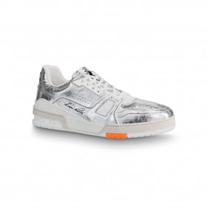 LOUIS VUITTON TRAINER SNEAKERS METALLIC LEATHER SLIVER - LSVT095
