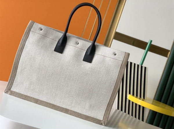 RIVE GAUCHE TOTE BAG IN LINEN AND LEATHER - WBY16