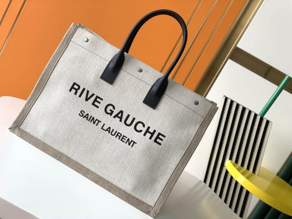 RIVE GAUCHE TOTE BAG IN LINEN AND LEATHER - WBY16