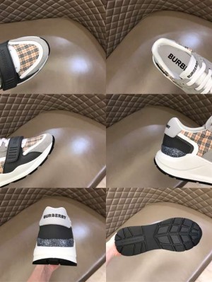 BURBERRY CHECK, SUEDE AND LEATHER SNEAKERS - BBR096