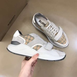 BURBERRY CHECK, SUEDE AND LEATHER SNEAKERS - BBR093