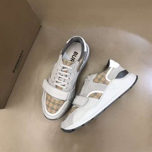 BURBERRY CHECK, SUEDE AND LEATHER SNEAKERS - BBR093