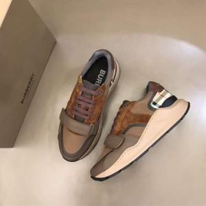 BURBERRY CHECK LACE-UP SNEAKERS IN BROWN - BBR095