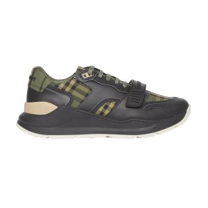 BURBERRY CHECK LACE-UP SNEAKERS IN MILITARY GREEN - BBR092
