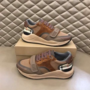 BURBERRY CHECK LACE-UP SNEAKERS IN BROWN - BBR095