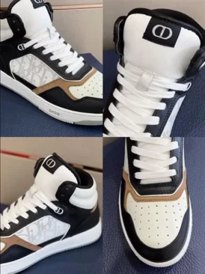 B27 HIGH-TOP SNEAKER BLACK WHITE AND BEIGE SMOOTH CALFSKIN WITH WHITE DIOR OBLIQUE GALAXY LEATHER - CD119