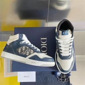 B27 HIGH-TOP SNEAKER BLUE CREAM AND DIOR GRAY SMOOTH CALFSKIN - CD115