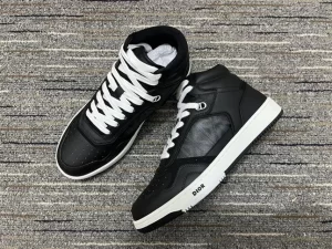 B27 LOW-TOP SNEAKER BLACK SMOOTH CALFSKIN AND CD DIAMOND CANVAS - CD109