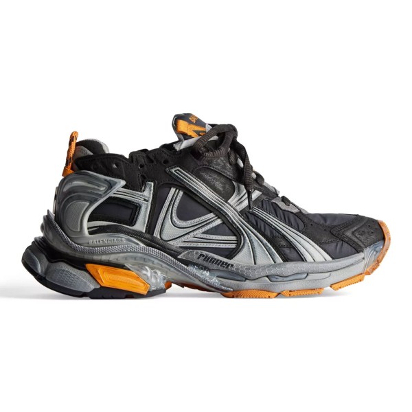 BALENCIAGA MEN'S RUNNER SNEAKER IN BLACK/GREY/NEON ORANGE - BB189