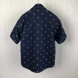 LV Embroidered Signature Short-Sleeved Denim Shirt - LVS031