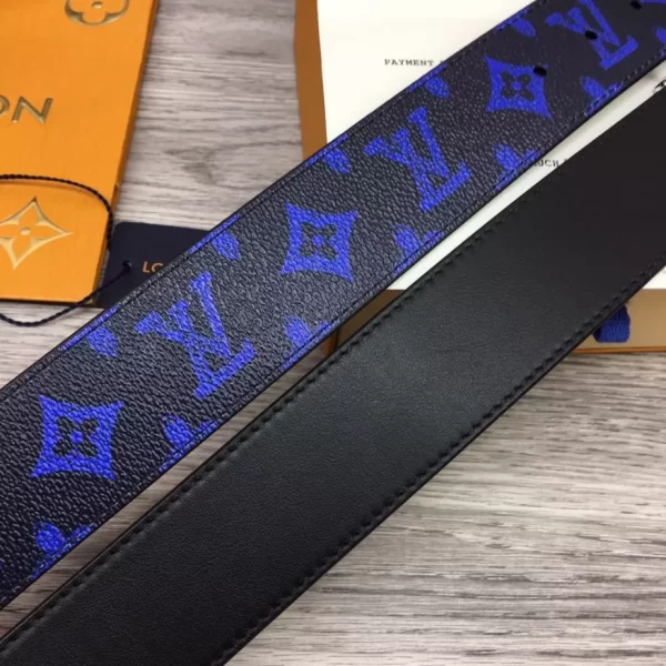 LOUIS VUITTON INITIALES EVERYDAY LV 40MM REVERSIBLE BELT BLUE MONOGRAM BLACK CALF LEATHER - B0134