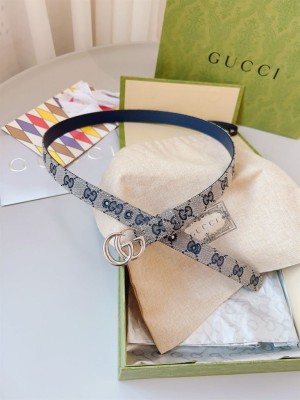 GG MARMONT THIN BELT BEIGE AND BLUE ORIGINAL GG CANVAS - B0181