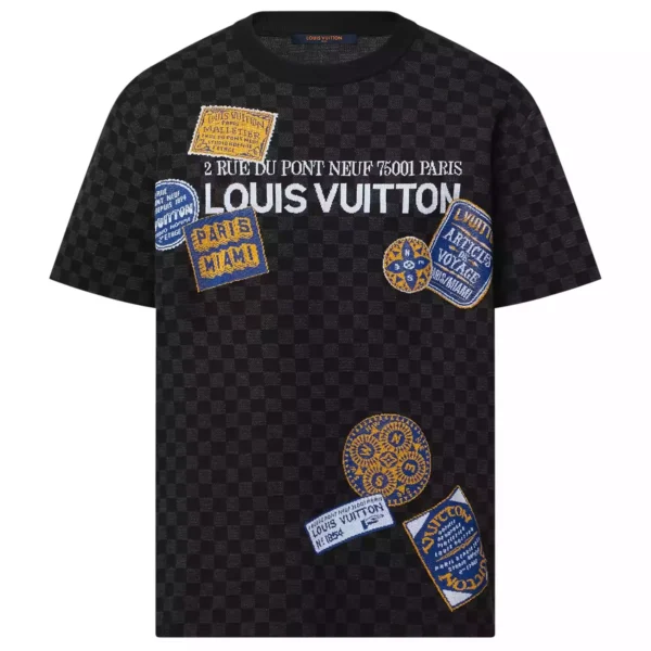 ART PRINTED DAMIER COTTON T-SHIRT IN BLACK - LSVT0274