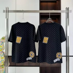 ART PRINTED DAMIER COTTON T-SHIRT IN BLACK - LSVT0274