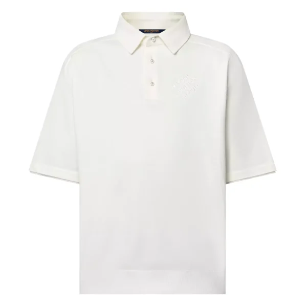 EMBROIDERED SHORT-SLEEVED COTTON BLEND POLO SHIRT IN WHITE - LSVT0321