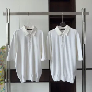 EMBROIDERED SHORT-SLEEVED COTTON BLEND POLO SHIRT IN WHITE - LSVT0321