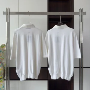 EMBROIDERED SHORT-SLEEVED COTTON BLEND POLO SHIRT IN WHITE - LSVT0321