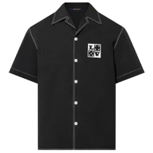EMBROIDERED SHORT-SLEEVED COTTON SHIRT IN BLACK - LSVT0322