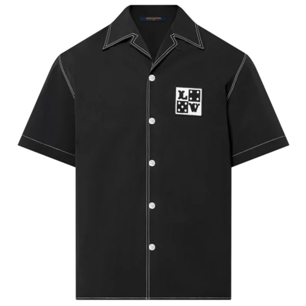 EMBROIDERED SHORT-SLEEVED COTTON SHIRT IN BLACK - LSVT0322