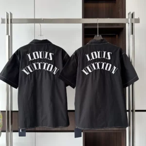 EMBROIDERED SHORT-SLEEVED COTTON SHIRT IN BLACK - LSVT0322