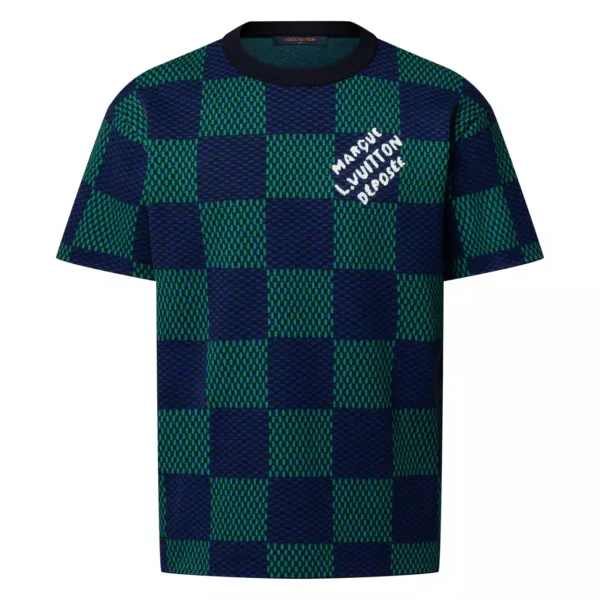 JACQUARD DAMIER SHORT-SLEEVED COTTON CREWNECK - LSVT0308
