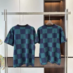 JACQUARD DAMIER SHORT-SLEEVED COTTON CREWNECK - LSVT0308