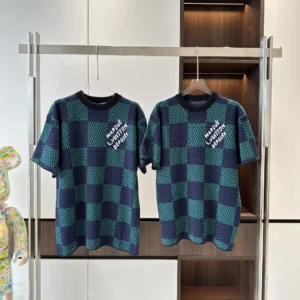 JACQUARD DAMIER SHORT-SLEEVED COTTON CREWNECK - LSVT0308