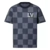 SHORT SLEEVED COTTON DAMIER CREWNECK WITH CRYSTAL LV PATCH - LSVT0309