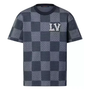 SHORT SLEEVED COTTON DAMIER CREWNECK WITH CRYSTAL LV PATCH - LSVT0309