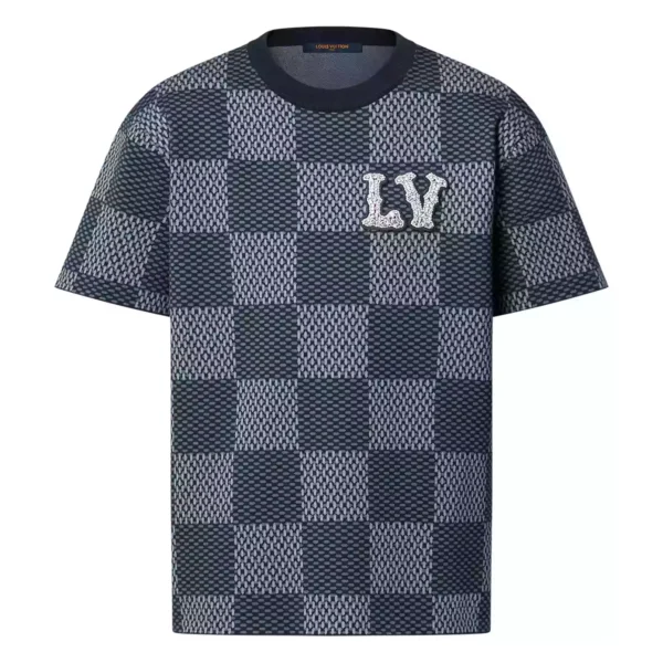 SHORT SLEEVED COTTON DAMIER CREWNECK WITH CRYSTAL LV PATCH - LSVT0309